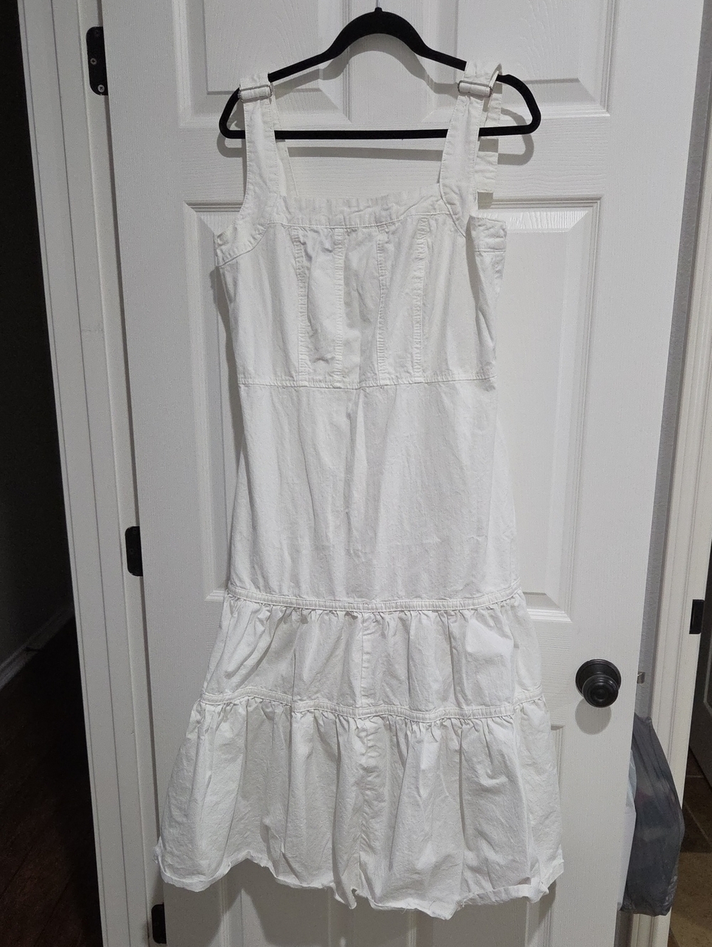 City Chic White Denim Dress With Unhemmed Skirt And Adjustable Straps